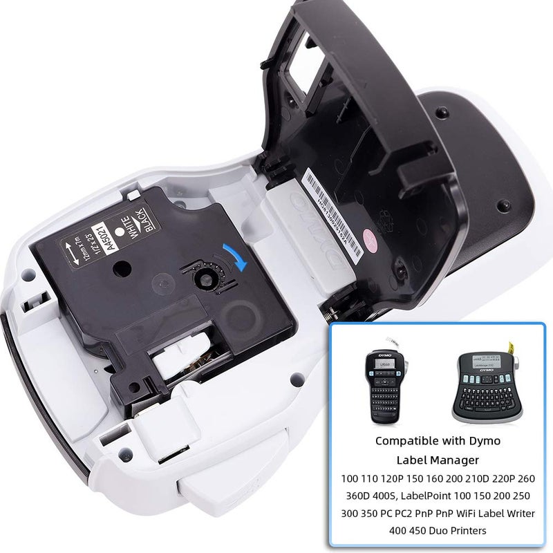 Label Kingdom Compatible Label Replace For Dymo D1 45021 White On Black Standard Label Tape Refills, 1/2 Inch W X 23 Feet L, S0720610 For Labelmanager 210D 280 160 450D Label Maker (4 Pack) - Image 2